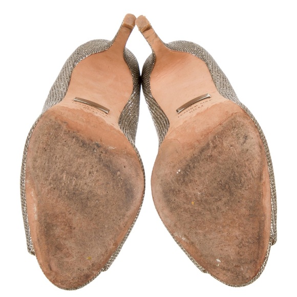 BADGLEY MISCHKA Jossie heels size US 6.5 silver metallic/tan & leather inside - Picture 15 of 15